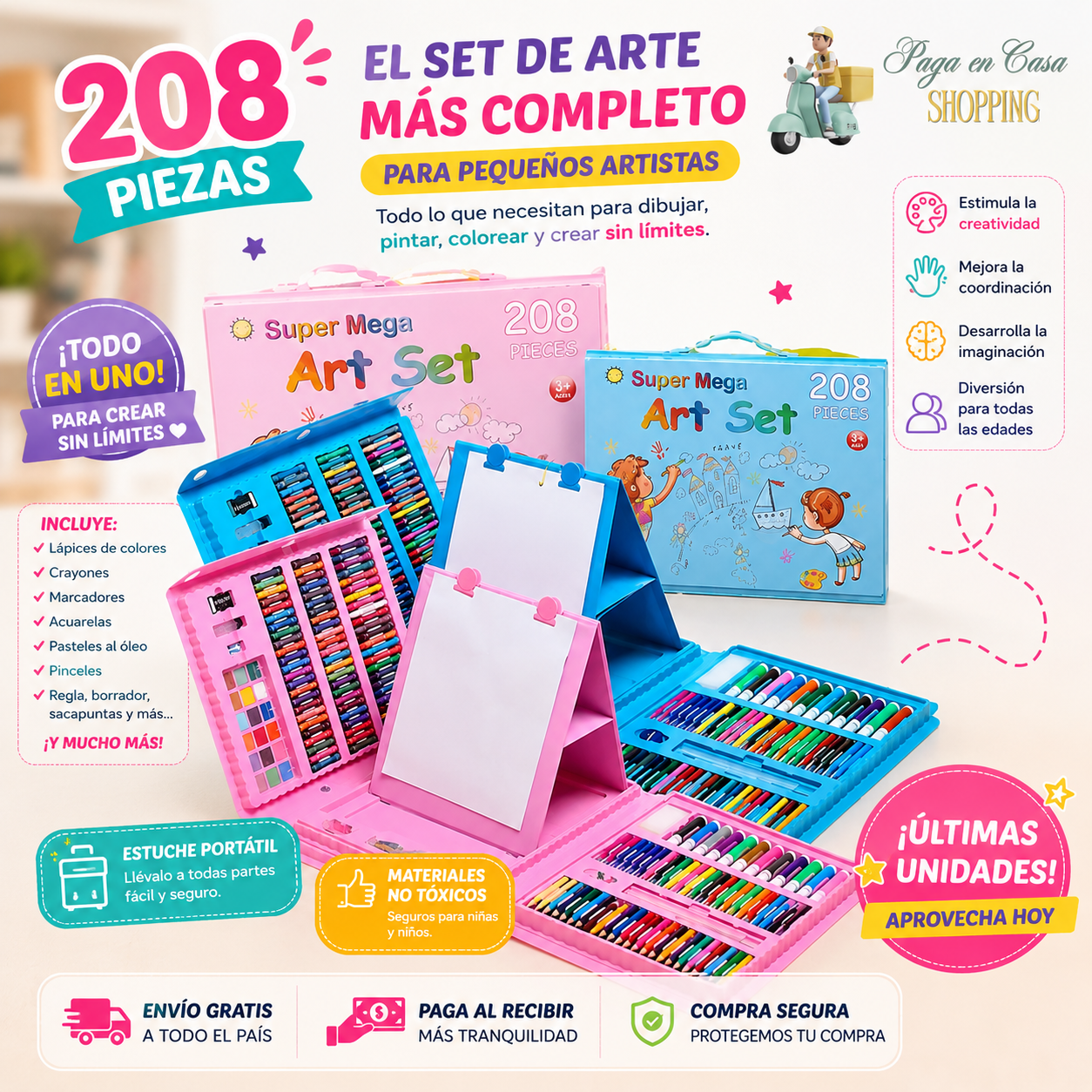 SET 208 PIEZAS DE ARTE PARA NIÑOS
