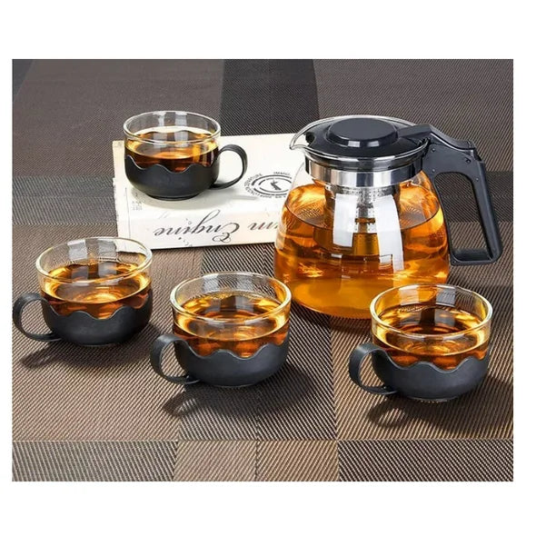Tetera de Vidrio Infusión + 4 Tazas de Regalo