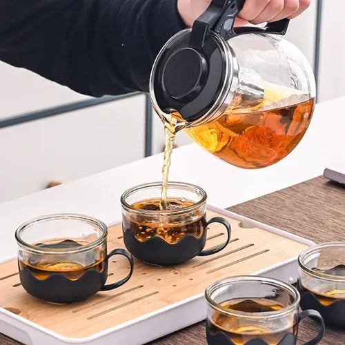 Tetera de Vidrio Infusión + 4 Tazas de Regalo