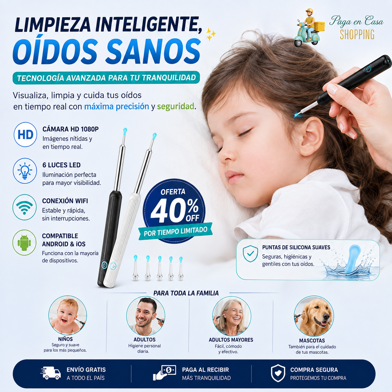 Otoscopio Limpiador Oidos Luz Camara Hd