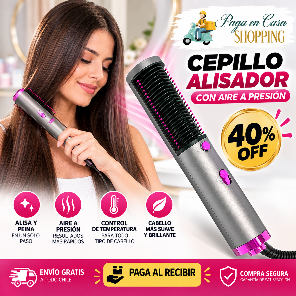 Cepillo Alisador Con Aire a Presión