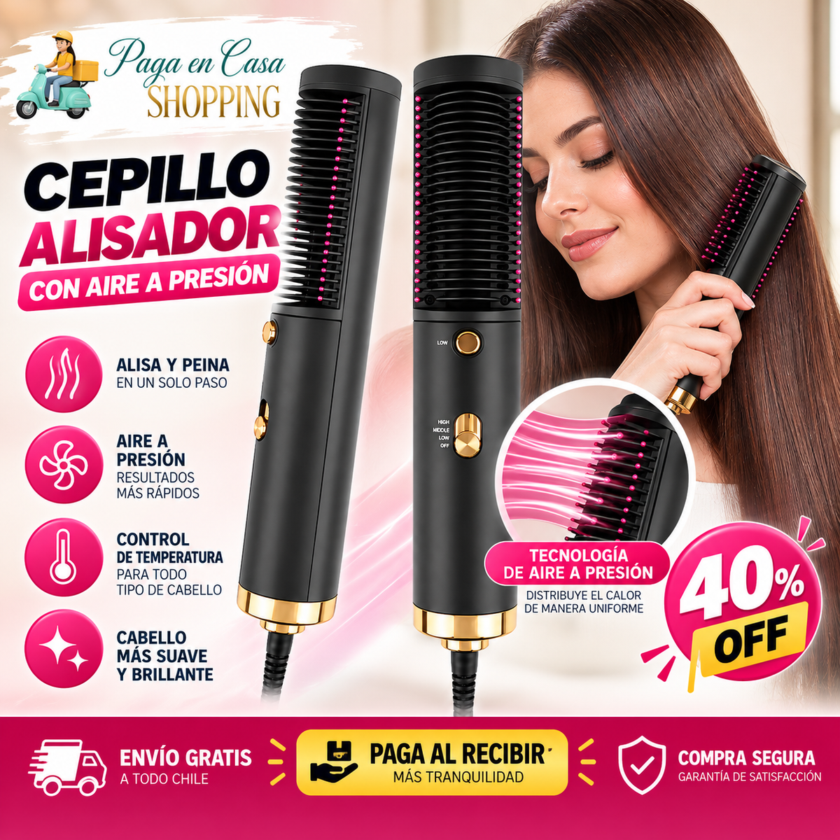 Cepillo Alisador Con Aire a Presión